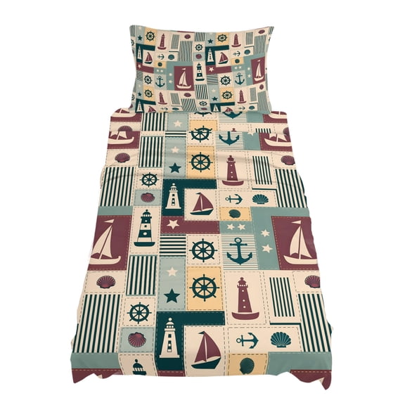 Twin Size Nautical Sailboat Sheet Sets Anchor Star Navy Striped Shell Plaid Soft Breathable Microfiber Bed Sheets Deep Pockets 4 Piece Bed Sheets Set, 1 Fitted Sheet, 1 Flat Sheet & 1 Pillowcases