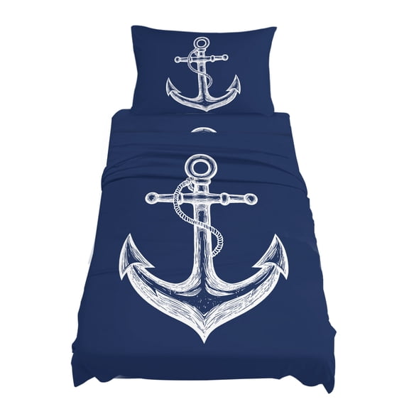 Twin Size Nautical Sheet Sets Anchor Rope Coastal Navy Blue Minimalist Soft Breathable Microfiber Bed Sheets Deep Pockets 4 Piece Bed Sheets Set, 1 Fitted Sheet, 1 Flat Sheet & 1 Pillowcases