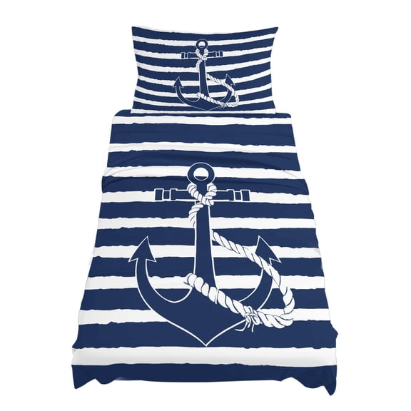 Twin Size Nautical Sheet Sets Navy Blue and White Striped Retro Anchor Soft Breathable Microfiber Bed Sheets Deep Pockets 4 Piece Bed Sheets Set, 1 Fitted Sheet, 1 Flat Sheet & 1 Pillowcases