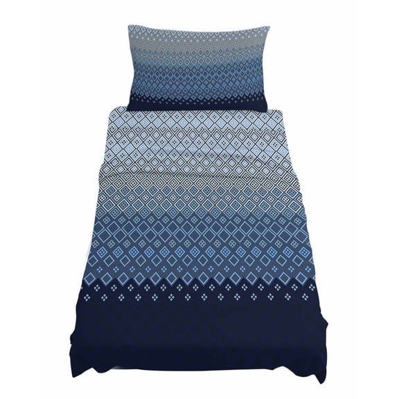 Twin Size Navy Blue Sheet Sets Gradient Diamond Plaid Soft Breathable Microfiber Bed Sheets Deep Pockets 4 Piece Bed Sheets Set, 1 Fitted Sheet, 1 Flat Sheet & 1 Pillowcases