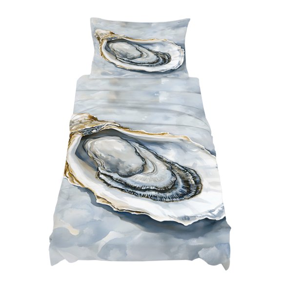 Twin Size Ocean Life Sheet Sets Realistic White Oyster Oil Painting Soft Breathable Microfiber Bed Sheets Deep Pockets 4 Piece Bed Sheets Set, 1 Fitted Sheet, 1 Flat Sheet & 1 Pillowcases