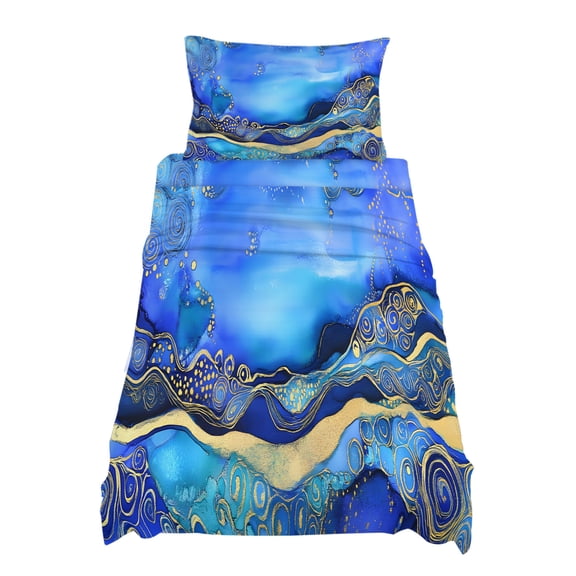 Twin Size Ombre Blue Gold Marble Texture Sheet Sets Abstract Waves Art Soft Breathable Microfiber Bed Sheets Deep Pockets 4 Piece Bed Sheets Set, 1 Fitted Sheet, 1 Flat Sheet & 1 Pillowcases