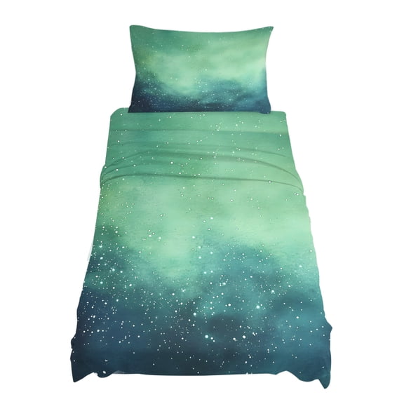 Twin Size Ombre Green Cloud Sky Sheet Sets Starry Night Sky Gradient Nature Soft Breathable Microfiber Bed Sheets Deep Pockets 4 Piece Bed Sheets Set, 1 Fitted Sheet, 1 Flat Sheet & 1 Pillowcases