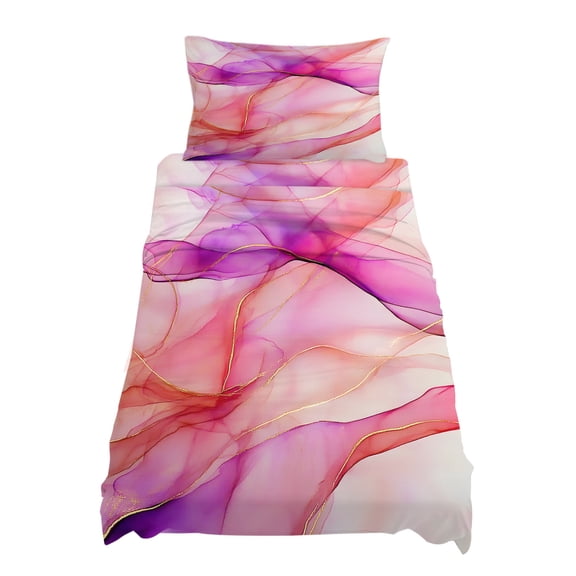 Twin Size Ombre Purple Pink Marble Texture Sheet Sets Abstract Waves Art Soft Breathable Microfiber Bed Sheets Deep Pockets 4 Piece Bed Sheets Set, 1 Fitted Sheet, 1 Flat Sheet & 1 Pillowcases
