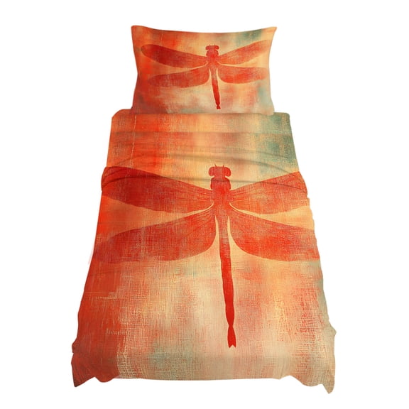 Twin Size Orange Dragonfly Painting Sheet Sets Abstract Art Soft Breathable Microfiber Bed Sheets Deep Pockets 4 Piece Bed Sheets Set, 1 Fitted Sheet, 1 Flat Sheet & 1 Pillowcases