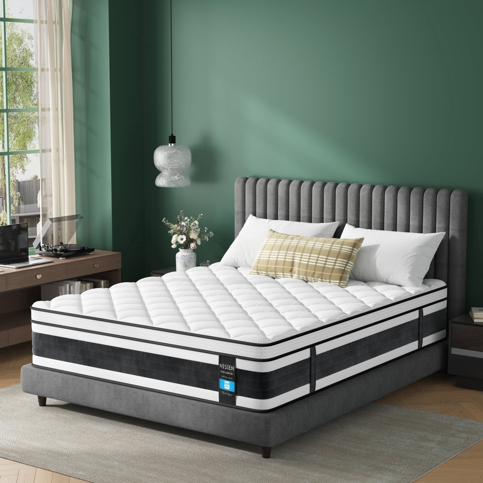 Twin Size Organic Mattress, Nisien 10 Inch Gel Memory Foam Hybrid Mattress in a Box, Fiberglass Free, Medium Firm Euro Top Bed Mattress for Cooler Sleep,100-Night Free Trial