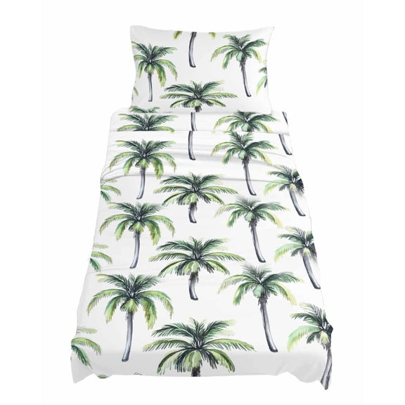 Twin Size Palm Tree Sheet Sets Summer Tropical Tree Soft Breathable Microfiber Bed Sheets Deep Pockets 4 Piece Bed Sheets Set, 1 Fitted Sheet, 1 Flat Sheet & 1 Pillowcases