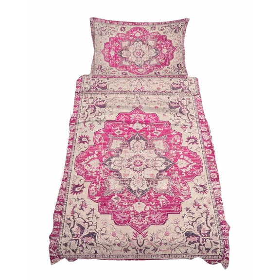 Twin Size Pink Floral Boho Sheet Sets Medieval Ethnic Turkey Retro Vintage Soft Breathable Microfiber Bed Sheets Deep Pockets 4 Piece Bed Sheets Set, 1 Fitted Sheet, 1 Flat Sheet & 1 Pillowcases