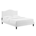 thumbnail image 1 of Twin Size Platform Bed Classic White Velvet Camelback Design Headboard, 1 of 7
