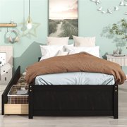 Twin Size Platform Bed Frame with 2 Drawers, SEGMART Twin Bed Frame with Storage, Wood Twin Size Bed Frame with Slat Support for Adults/Teens/Kids, Bed Frame No Box Spring Needed, Espresso, LLL4662