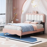 Full Size Upholstered Bed Frame, Princess Bed with 2 Storage Stools ...