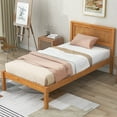 thumbnail image 1 of Twin Size Platform Bed Frame with Headboard, Mattress Foundation with Wood Slat Support, No Box Spring Needed,  Oak, 1 of 8