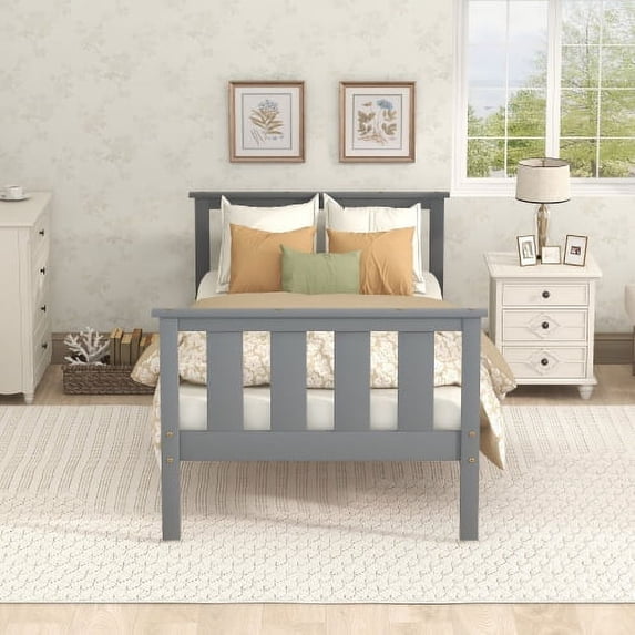 Twin Size Platform Bed with Headboard and Footboard,Solid Pinewood Bed Frame with Wood Slats Support,11.4" Under Bed Storage Space,No Box Spring Needed,Noise Free for Dorm Bedroom