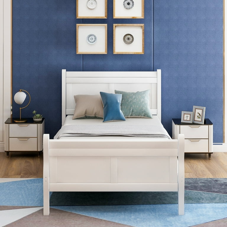 Twin Size Platform Bed with Headboard Single Bed Twin Size with Wood Slat Support No Box Spring Needed Sleigh Bed Kids Bed Easy to Assemble for