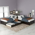 thumbnail image 1 of Twin Size Platform Bed with Trundle and Drawers, L-Shaped Corner Bed Frame for Kids Teens Adults, Wood Daybed with Built-in Desk for 3 People, 3 Beds in One for Kids Teens Bedroom Furniture Espresso, 1 of 7
