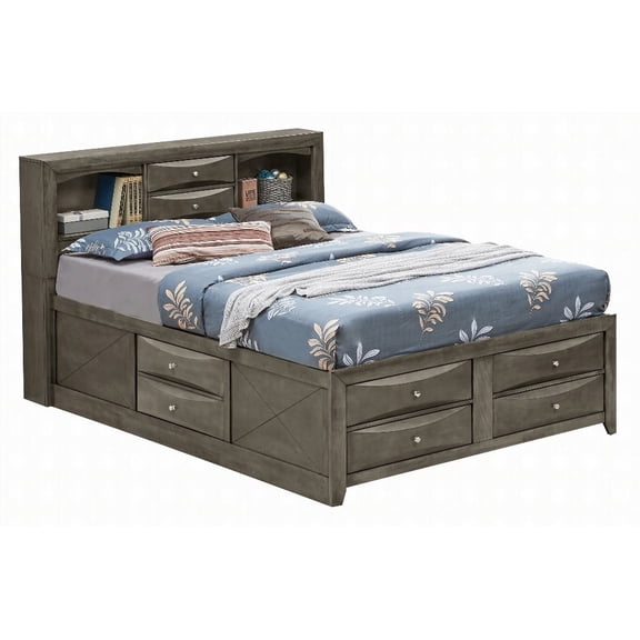 King Size metal storage bed frame does not need box spring gray mute master bedroom