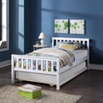 thumbnail image 1 of Twin Size Platform Bed with Trundle and Headboard Farmhouse Wood Bed Frame Ample Under-Bed Storage 250lbs Load Capacity Bed Frame No Noise 79.5x42x33.5inch white, 1 of 9