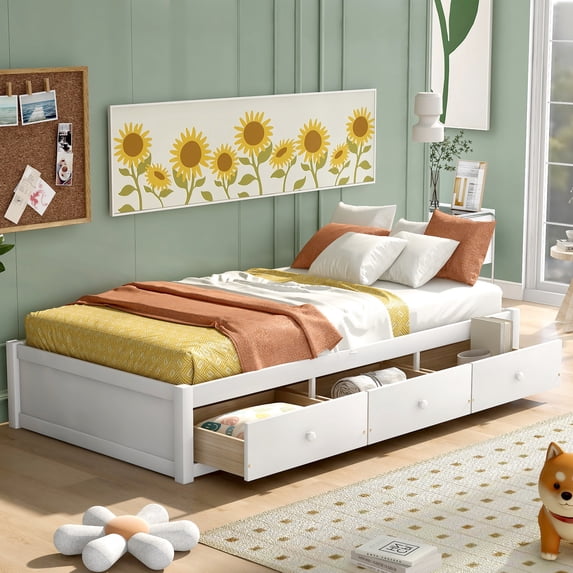 Twin Size Platform Bed with Drawers, Solid Wood - Perfect for Modern Homes