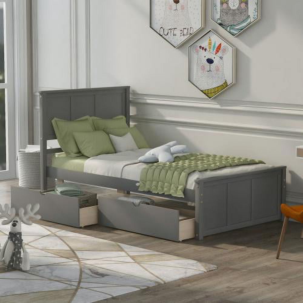 Twin Size Platform Bed with Drawers , Wood Storage Bed with 2 Drawers ...