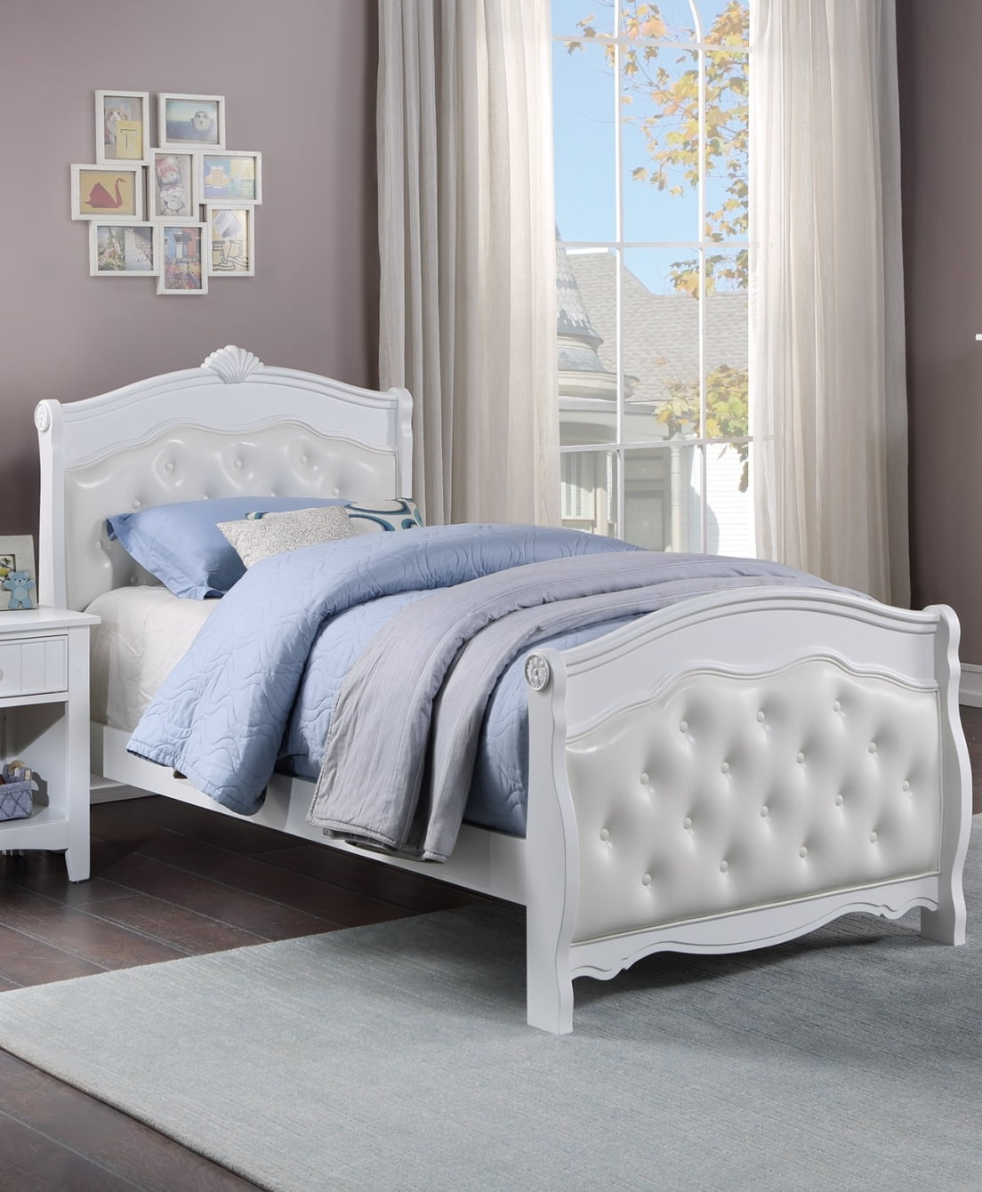 Twin Size Platform Bed with Faux Leather Headboard & Footboard