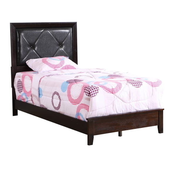 Twin Size Platform Bed with Headboard, Espresso Wood Finish, Strong Slat Support & Tool-Free Assembly