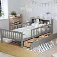 thumbnail image 1 of Twin Size Platform Bed with Storage Headboard  3 Side Guardrails，Wood Platform Bed with Double Drawer Storage, for Children's Room, Bedroom, Gray, 1 of 9
