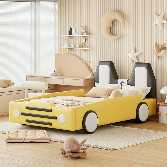 Twin Size Platform Bed with Wheels,Yellow