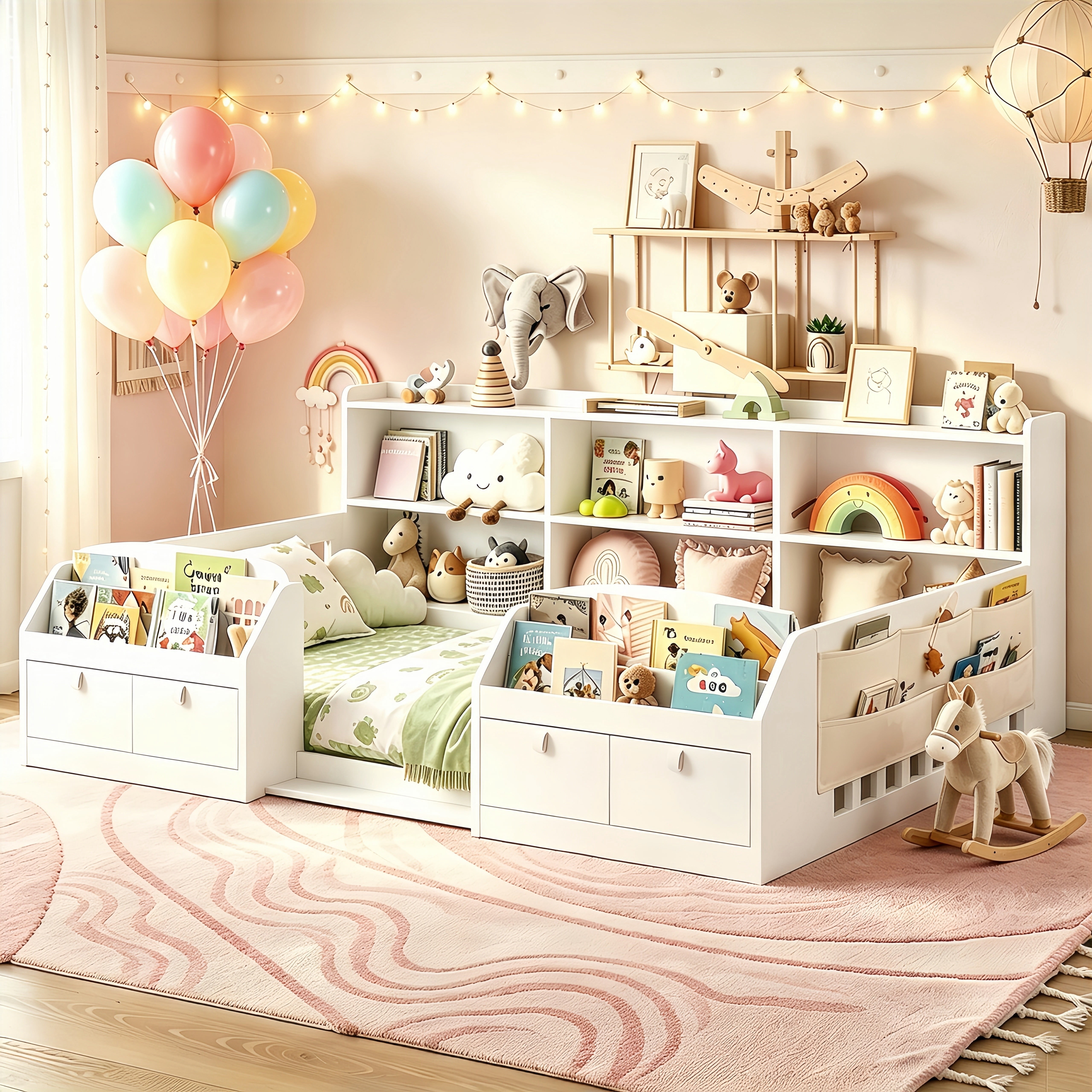 Hodedah Twin-Size Captain Bed with 3-Drawers and Headboard in