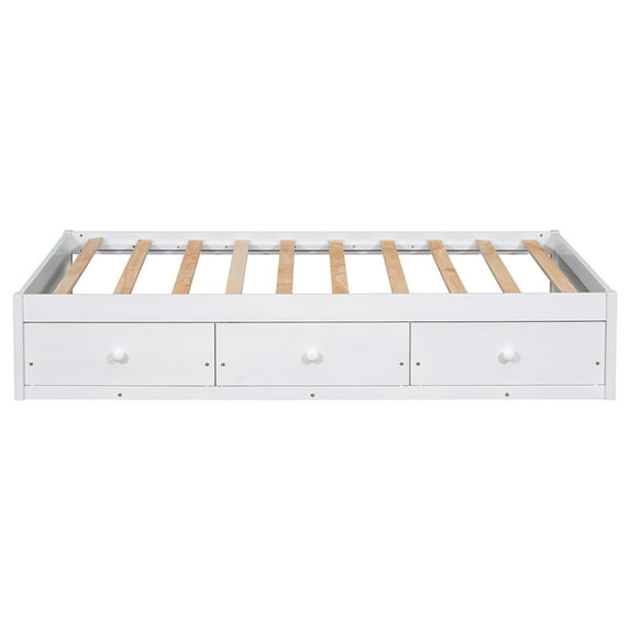 Twin Size Platform Storage Bed with 3 Drawers, Solid Wood Platform Bed Frame, No Box Spring Needed