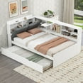 thumbnail image 1 of Twin Size Platform Trundle Bed, Corner Bed Frame with Bookcase and Trundle Bed, Daybed Storage Bed Bookcase Bed Frame for Living Room Bedroom Guest Room, White, 1 of 8