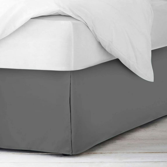 Twin Size Pleated Bed Skirt (39" x 75") with 18" Ideal Drop, Wrinkle Free & Soft 100% Microfiber Polyester, Stylish Pleated Bed Valances - Dark Grey Solid.