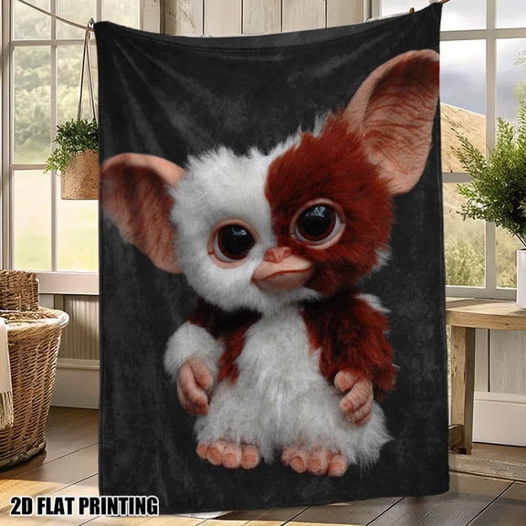 Twin Size Plush Bedspread - 1pc Ultra-Soft Gizmo Print Flannel Throw Blanket - Suitable for Bed, Couch, Camping & Office - Cute Gremlins Movie Design - All-Season Cozy Gift for & s