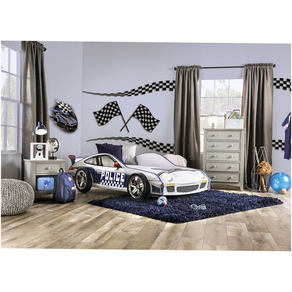 Twin Size Police Car Bed Frame with LED Lights, High Gloss Finish for a Bold Statement