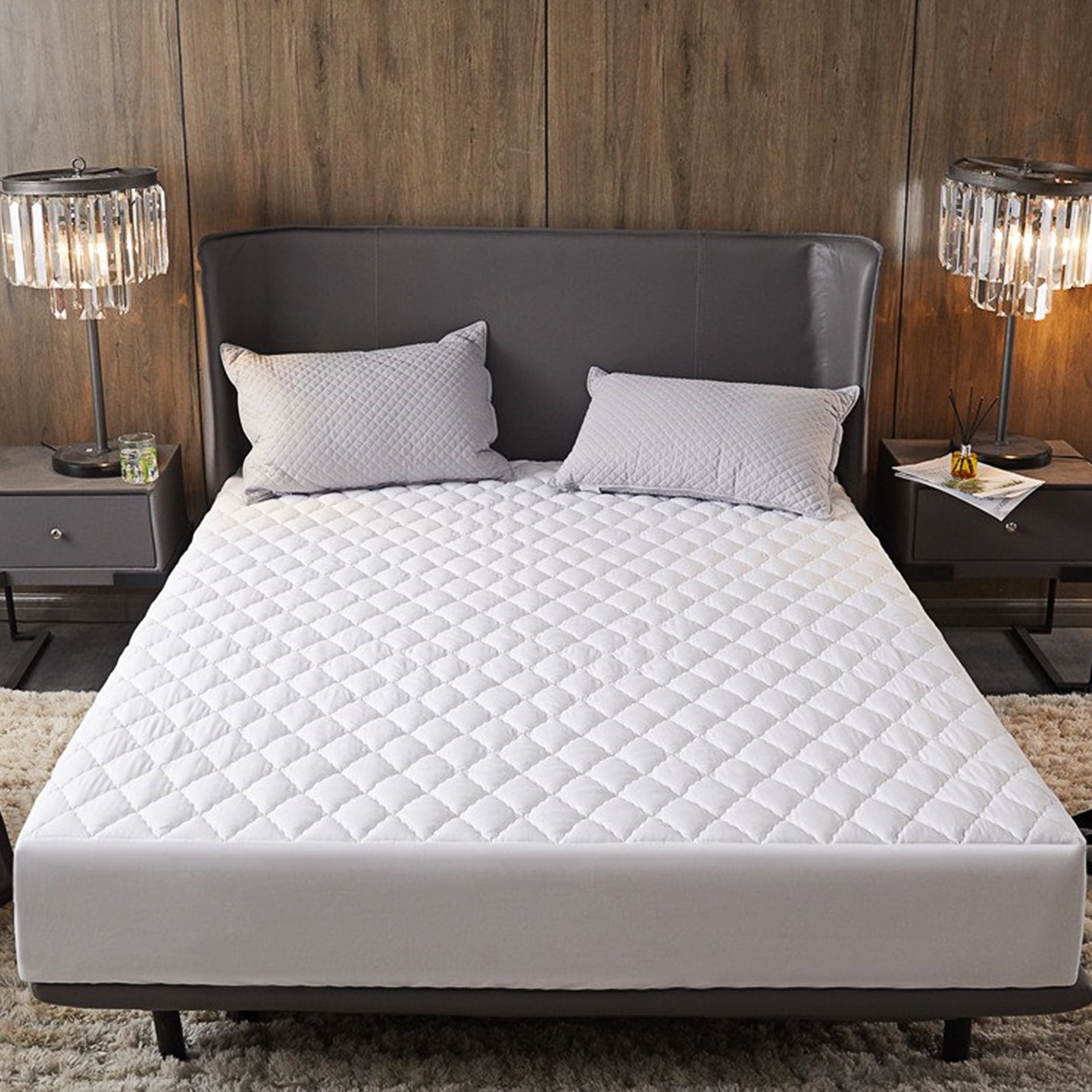 Twin Size Quilted Fitted Mattress Pad Waterproof Breathable Mattress Protector Noiseless Hollow Cotton Mattress Topper, 150x200cm, White, COOSERRY