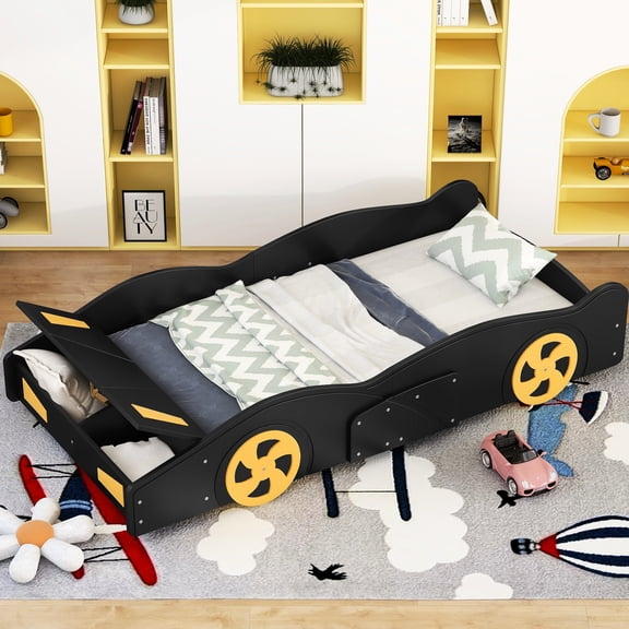Twin Size Race Car Bed With Storage Function - Comfortable And Useful Compartment Functional