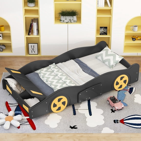 Twin Size - Race Car Bed with Storage Function - Bedroom Application - Comfortable and Functional Bed