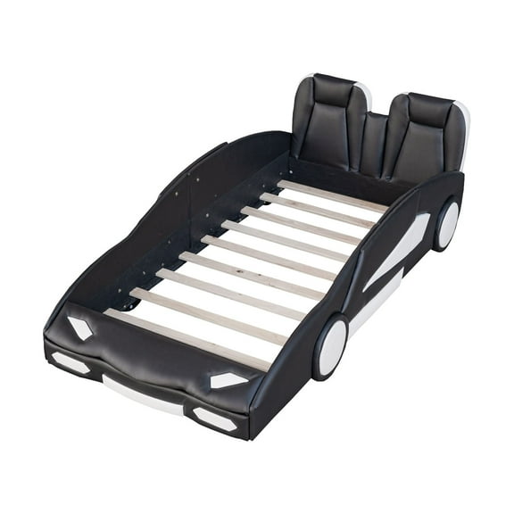 Twin Size Race Car-Shaped Platform Bed with Wheels, Black