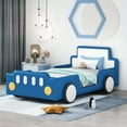thumbnail image 1 of Twin Size Race Car-Shaped Platform Bed with Wheels, Blue, 1 of 9