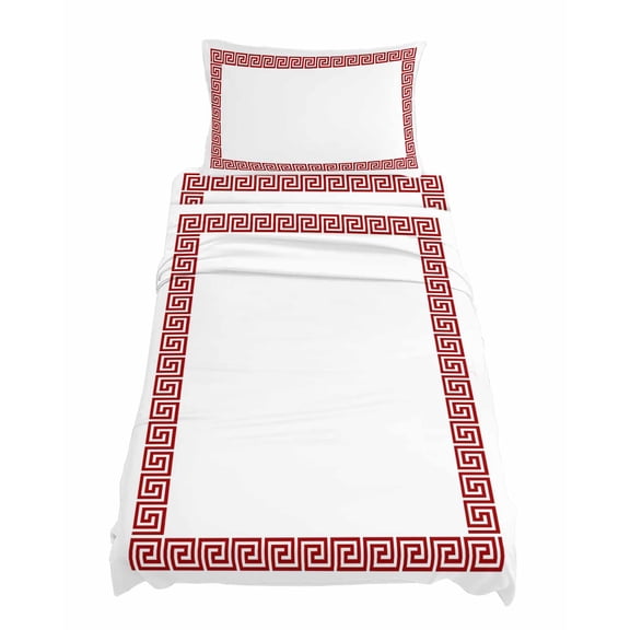 Twin Size Red Geometric Sheet Sets Greek Pattern Chinese Soft Breathable Microfiber Bed Sheets Deep Pockets 4 Piece Bed Sheets Set, 1 Fitted Sheet, 1 Flat Sheet & 1 Pillowcases