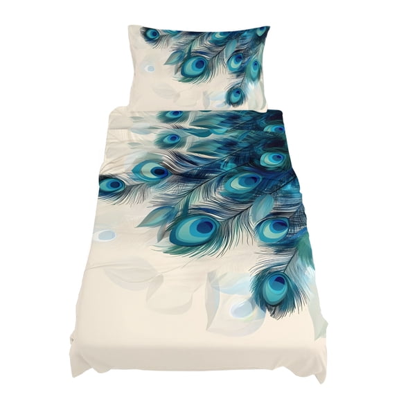 Twin Size Retro Green Sheet Sets Blue Peacock Feathers Abstract Art Soft Breathable Microfiber Bed Sheets Deep Pockets 4 Piece Bed Sheets Set, 1 Fitted Sheet, 1 Flat Sheet & 1 Pillowcases