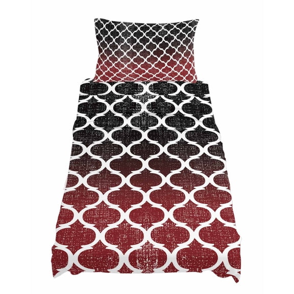 Twin Size Retro Moroccan Sheet Sets Trellis Red Black Ombre Abstract Geometric Soft Breathable Microfiber Bed Sheets Deep Pockets 4 Piece Bed Sheets Set, 1 Fitted Sheet, 1 Flat Sheet & 1 Pillowcases