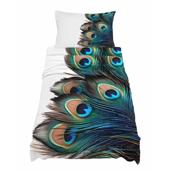 Twin Size Retro Sheet Sets Peacock Feathers Abstract Art Soft Breathable Microfiber Bed Sheets Deep Pockets 4 Piece Bed Sheets Set, 1 Fitted Sheet, 1 Flat Sheet & 1 Pillowcases