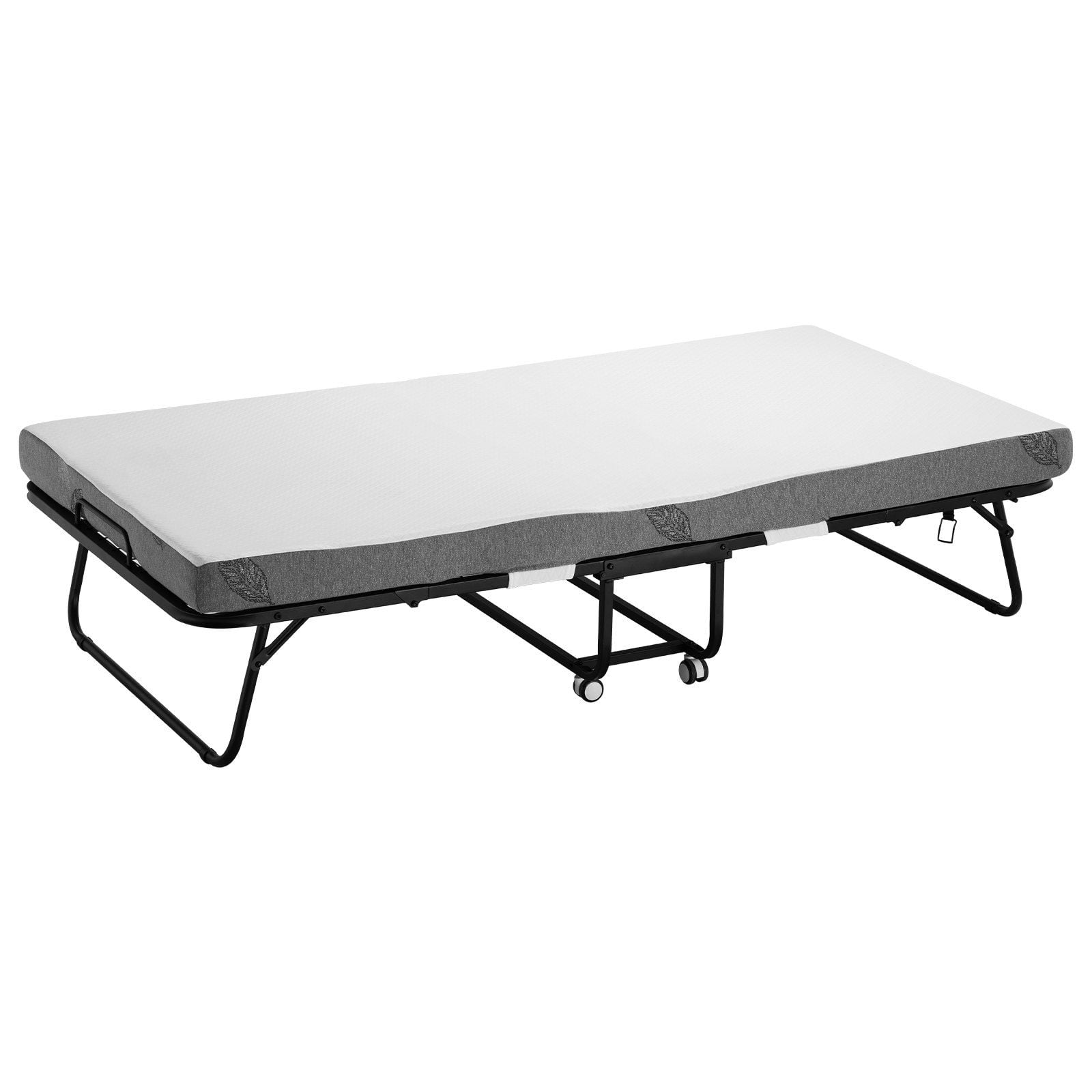 Twin Size Rollaway Bed with 4" Memory Foam Mattress, 38"x75" Folding Guest Bed for Adults, Sturdy Metal Frame Portable Floor Bed