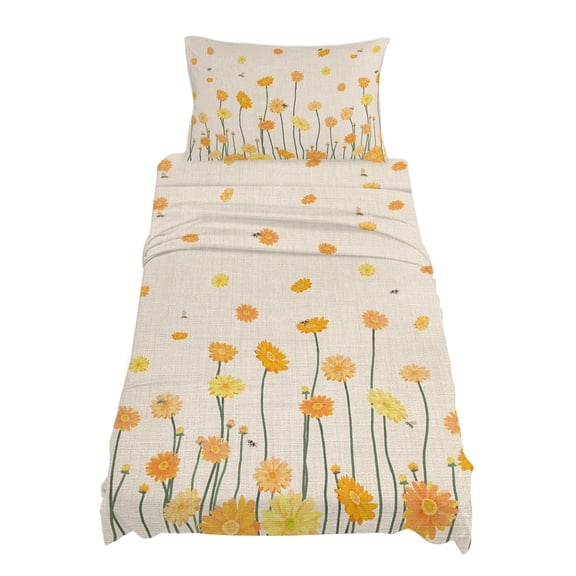 Twin Size Rustic Country Sheet Sets Style Flowers Yellow Daisy Retro Linen Soft Breathable Microfiber Bed Sheets Deep Pockets 4 Piece Bed Sheets Set, 1 Fitted Sheet, 1 Flat Sheet & 1 Pillowcases