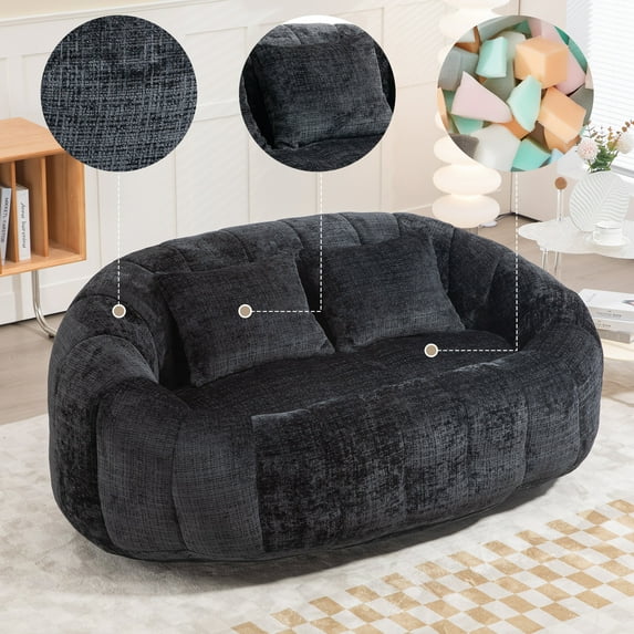 Twin Size Rustic Sofas, Bean Bag sofa Lazy Sofa Durable Comfort Lounger High Back Bean Bag Chair Couch for Adults and Kids, Indoor & Outdoor, Accent Floor Soft Lounge Chair (Black chenille)
