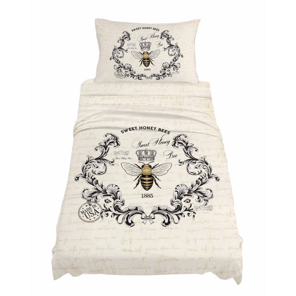 Twin Size SWEET HONEY BEES Sheet Sets Bees Farmhouse Retro Texture Soft Breathable Microfiber Bed Sheets Deep Pockets 4 Piece Bed Sheets Set, 1 Fitted Sheet, 1 Flat Sheet & 1 Pillowcases