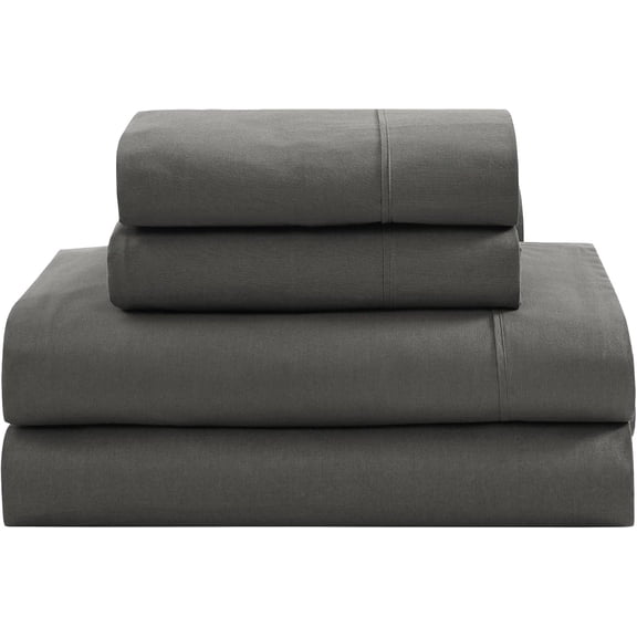 Twin Size Sheet Set, 3-Piece 100% Organic Cotton, Classic Percale Weave, Naturally Cooling Bedding, Charcoal