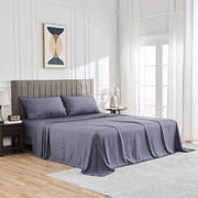 Twin Size Sheet Set, 4 Piece Sheet & Pillowcase Sets Soft Microfiber Luxury Bedding Fitted Sheet Water Washed, Deep Pockets, Dark Gray