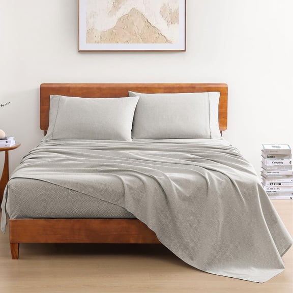 Twin Size Sheet Set, Printed 100% Organic Cotton, Temperature Regulating Cooling Bedding, Fully Elasticized, Snowdrop Pattern