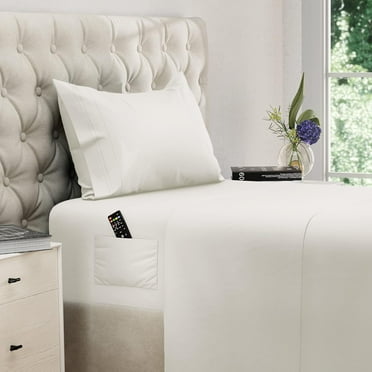 Twin Size Sheet Set, Soft Microfiber 3 Piece Hotel Luxury Bed Sheets with Deep Pockets, Embroidered Pillow Case, Side Storage Pocket Fitted Sheet, Flat Sheet (White)